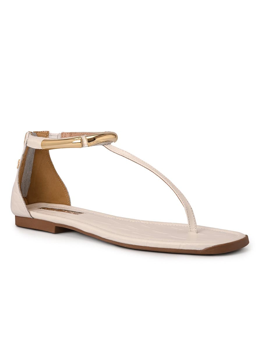 Flat White Bianco Leather Sandals