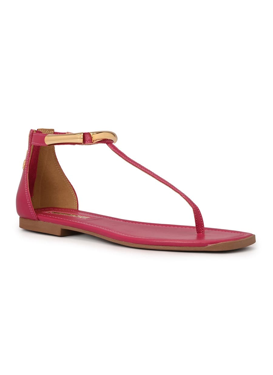 Fuchsia Pink Flat Sandal Leather with Metal Details