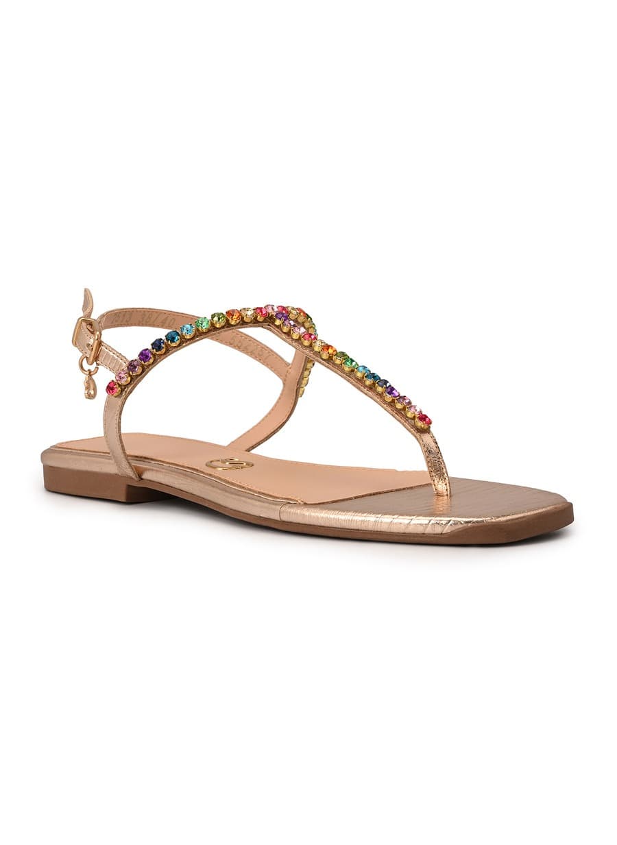 Golden Flat Sandal with Crystals