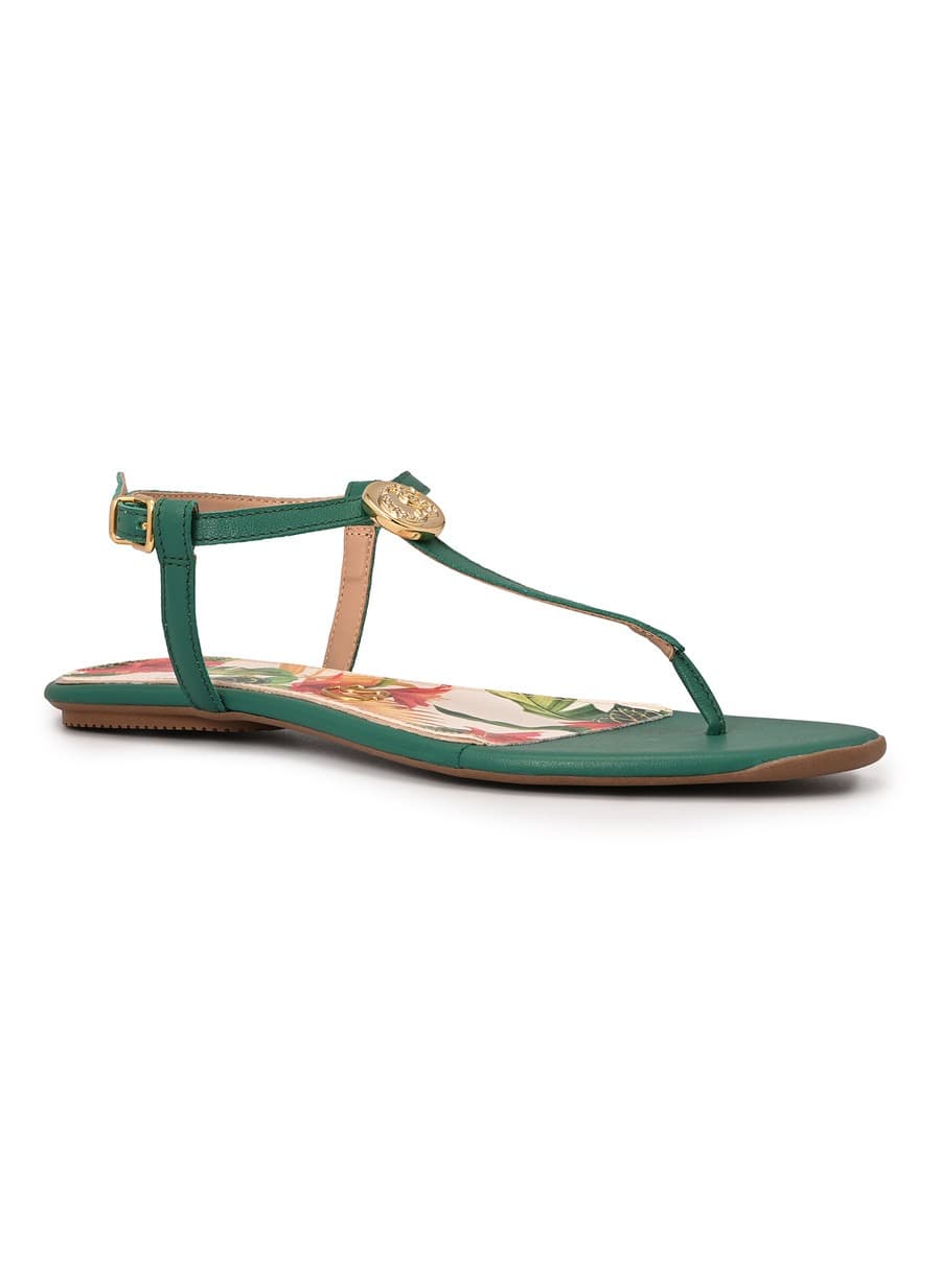 Flat Sandal Eucalyptus Green Straps Floral Print