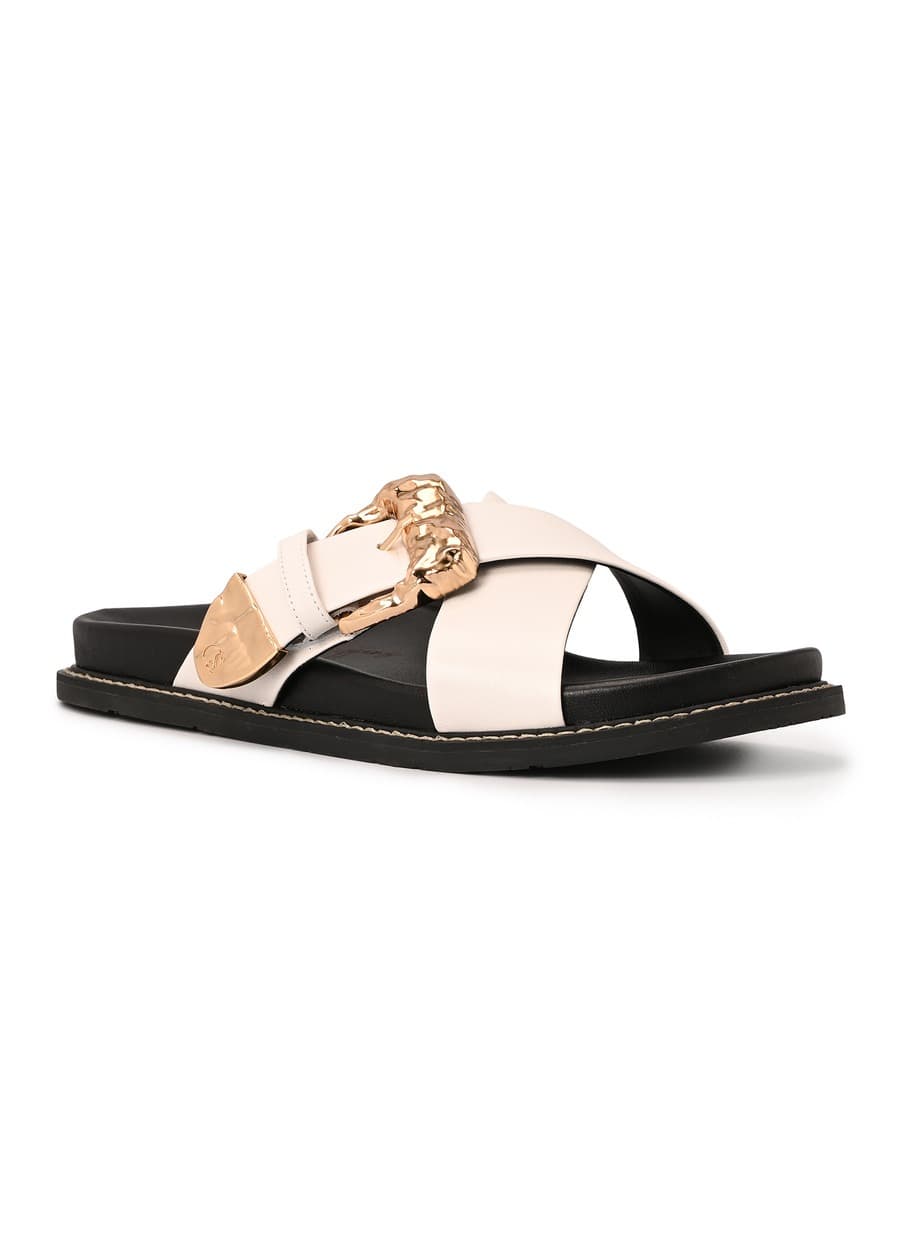 Papete White Bianco Crossed Straps with Buckle