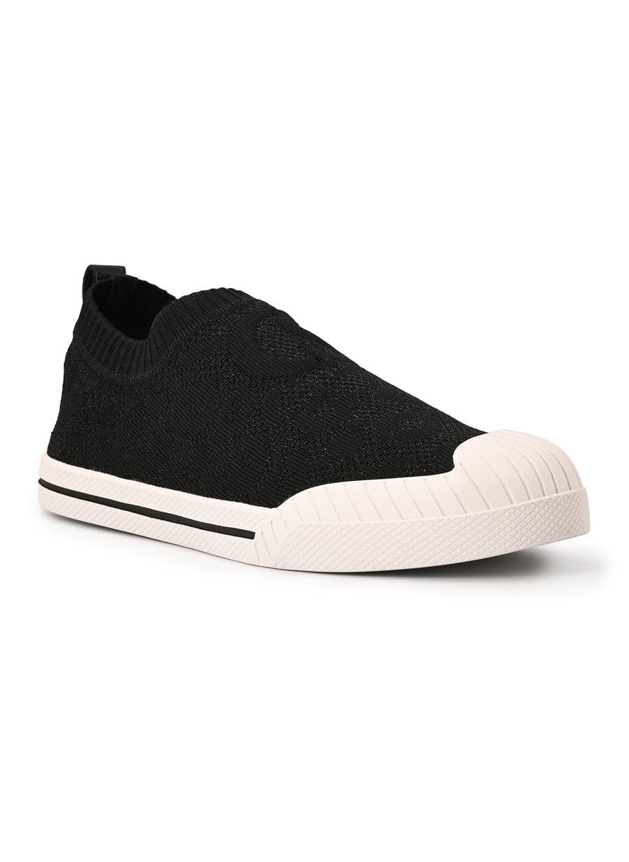 Black Textured Knitted Sneakers