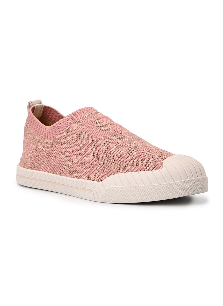 Pink Textured Knitted Sneakers