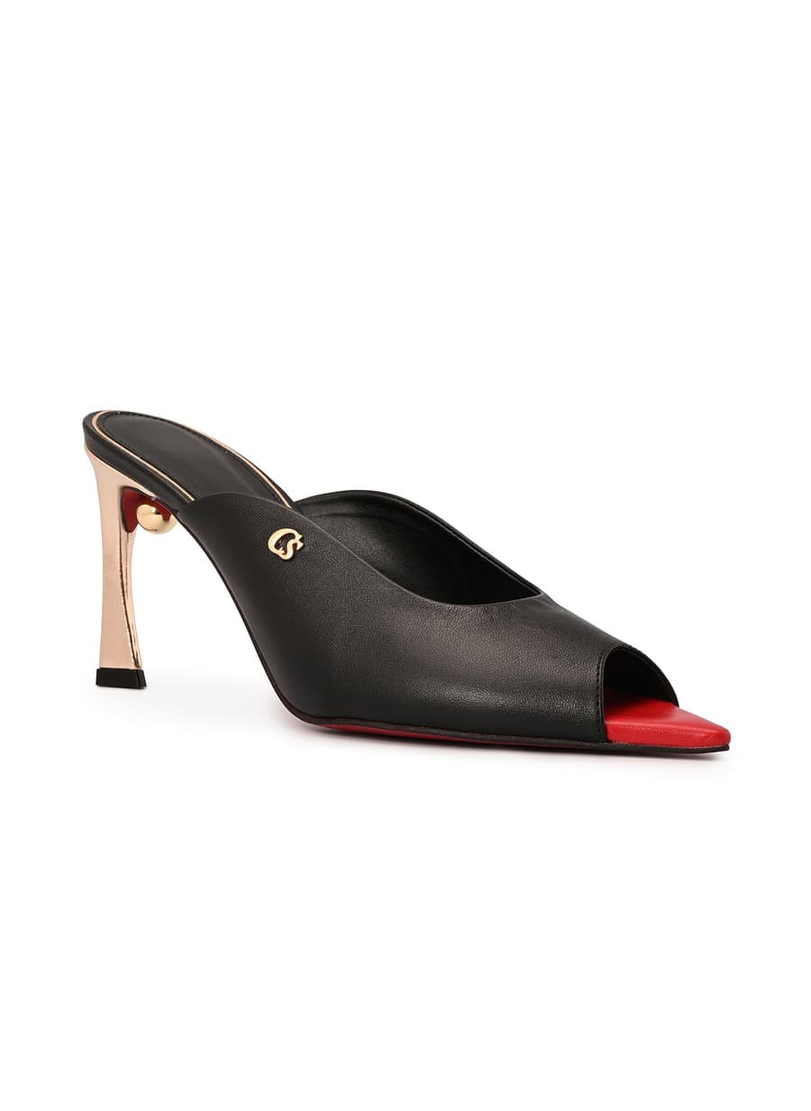 Black Leaf Toe and Comma Heel Mule