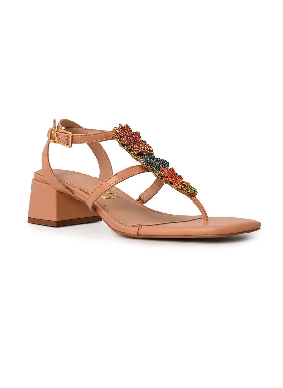 Coconut Block Heel Sandal with Crystal Ornament