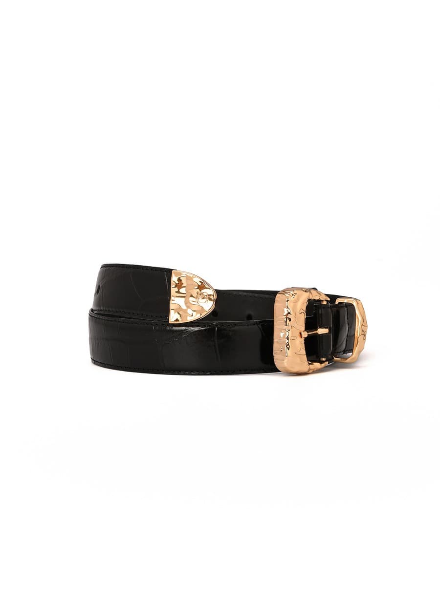 Black Croco Belt with Hammered Buckle