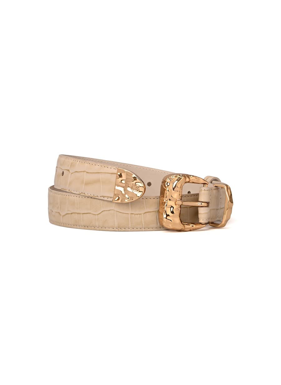 Croco Off-white Belt with Hammered Buckle