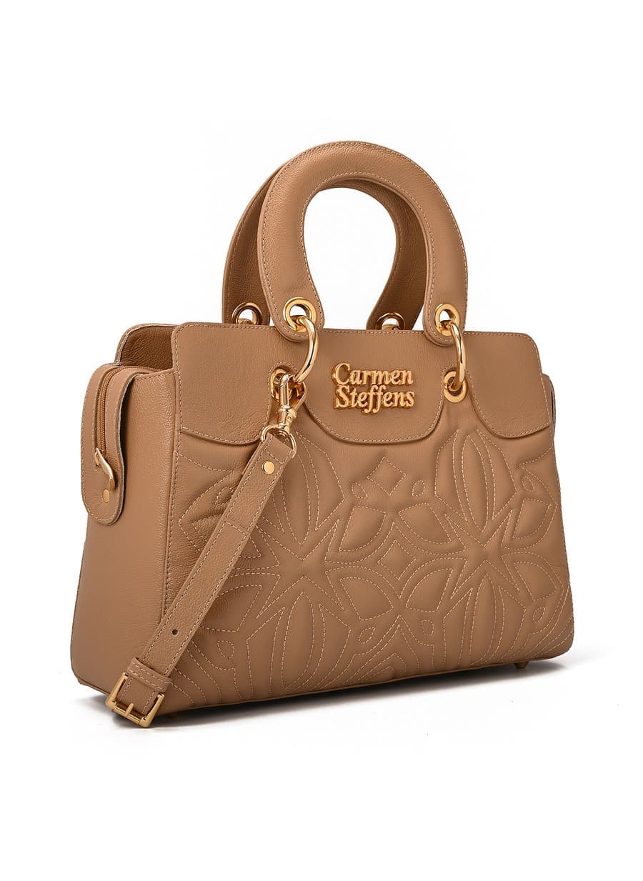 Beige Camel Leather Bag with Quilting