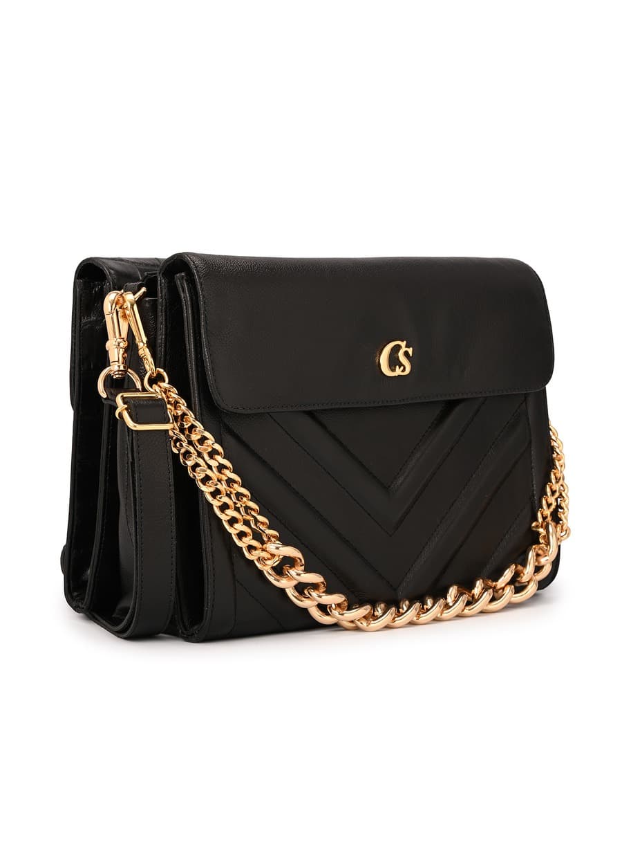 Black Quilted Bag with Chain Strap