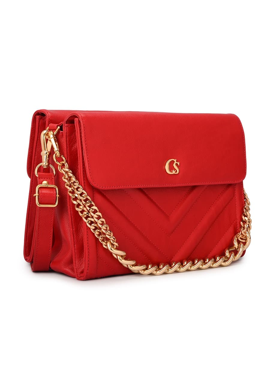 Red Ruby Quilted Bag with Chain Strap