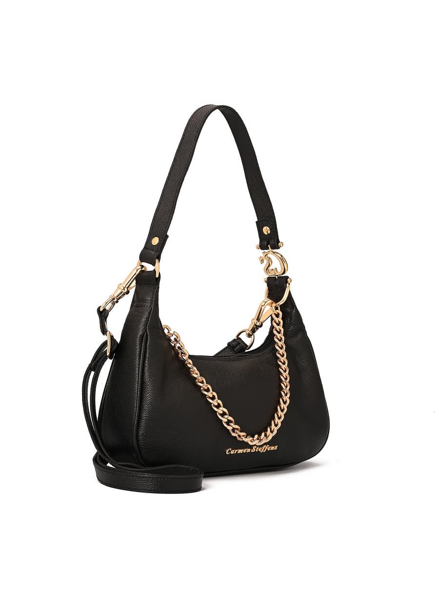 Black Half-Moon Leather Bag with Chain
