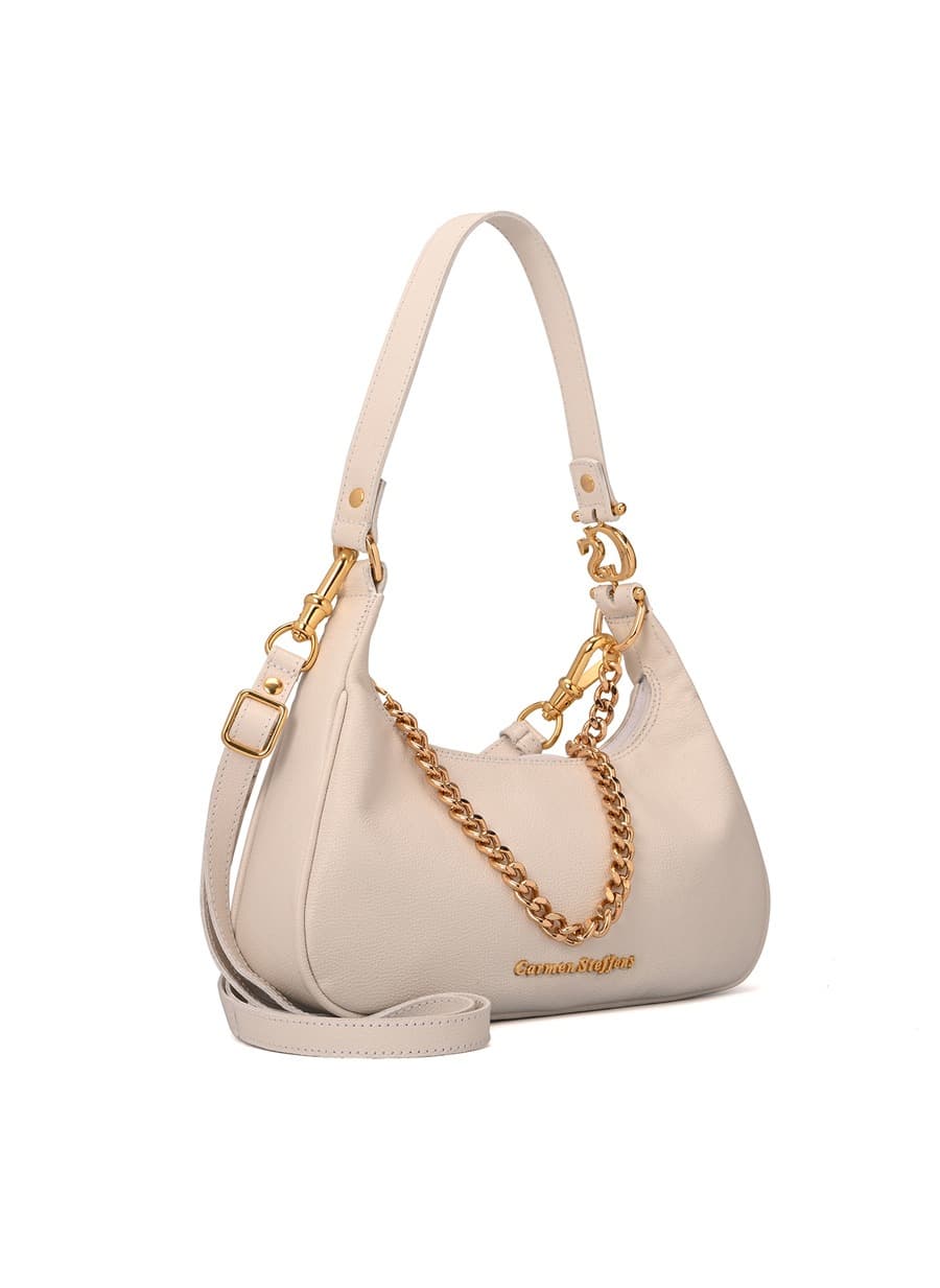 White Bianco Half-Moon Leather Bag with Chain