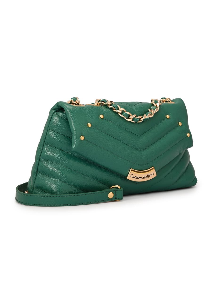 Eucalyptus Green Quilted Leather Bag with Metal Application
