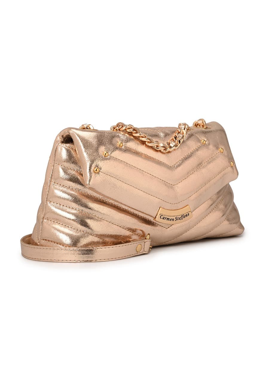 Golden Gold Quilted Bag Leather with Metal Application
