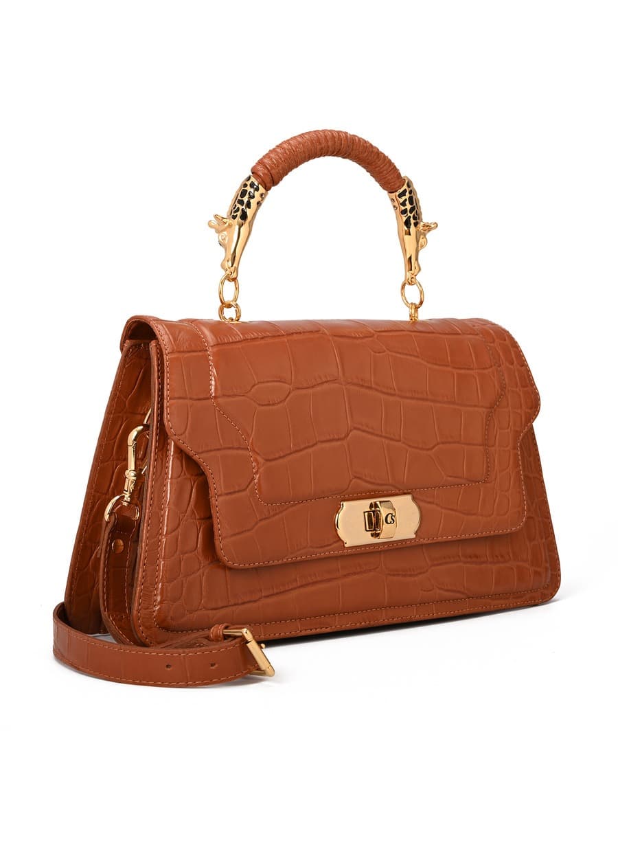 Top Handle Bag Brown Croco Leather