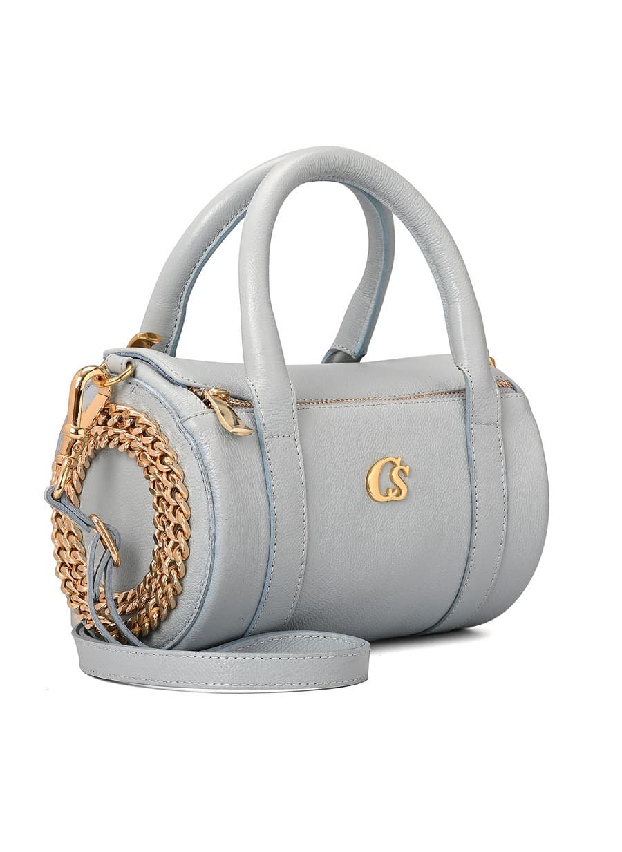 Sky Blue Leather Cylindrical Bag