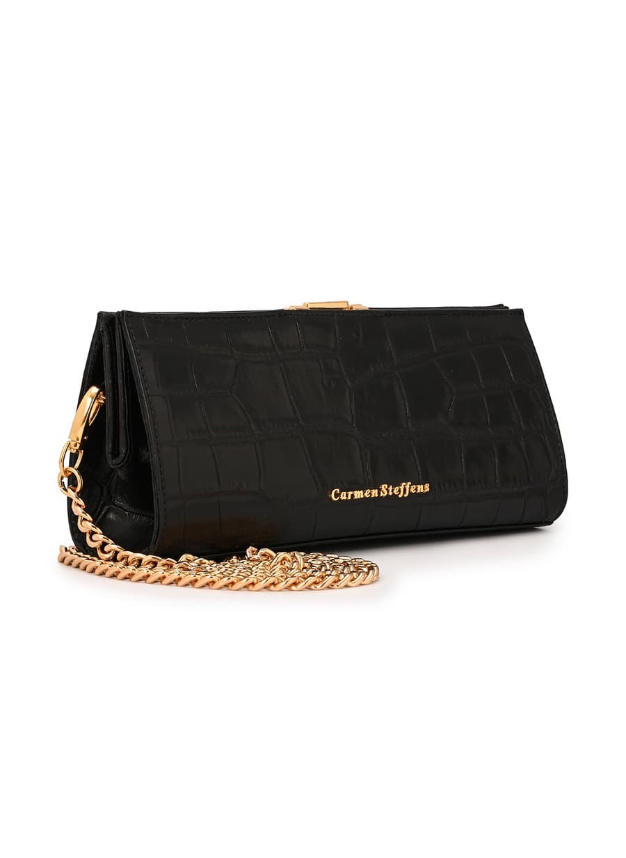 Black Croco Leather Crossbody Bag