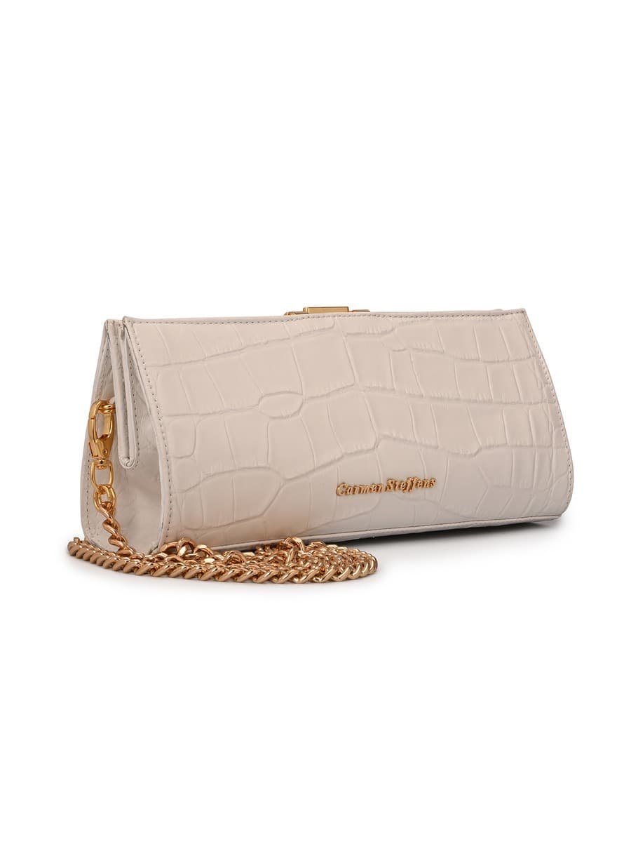 White Crossbody Bag Bianco Croco Leather