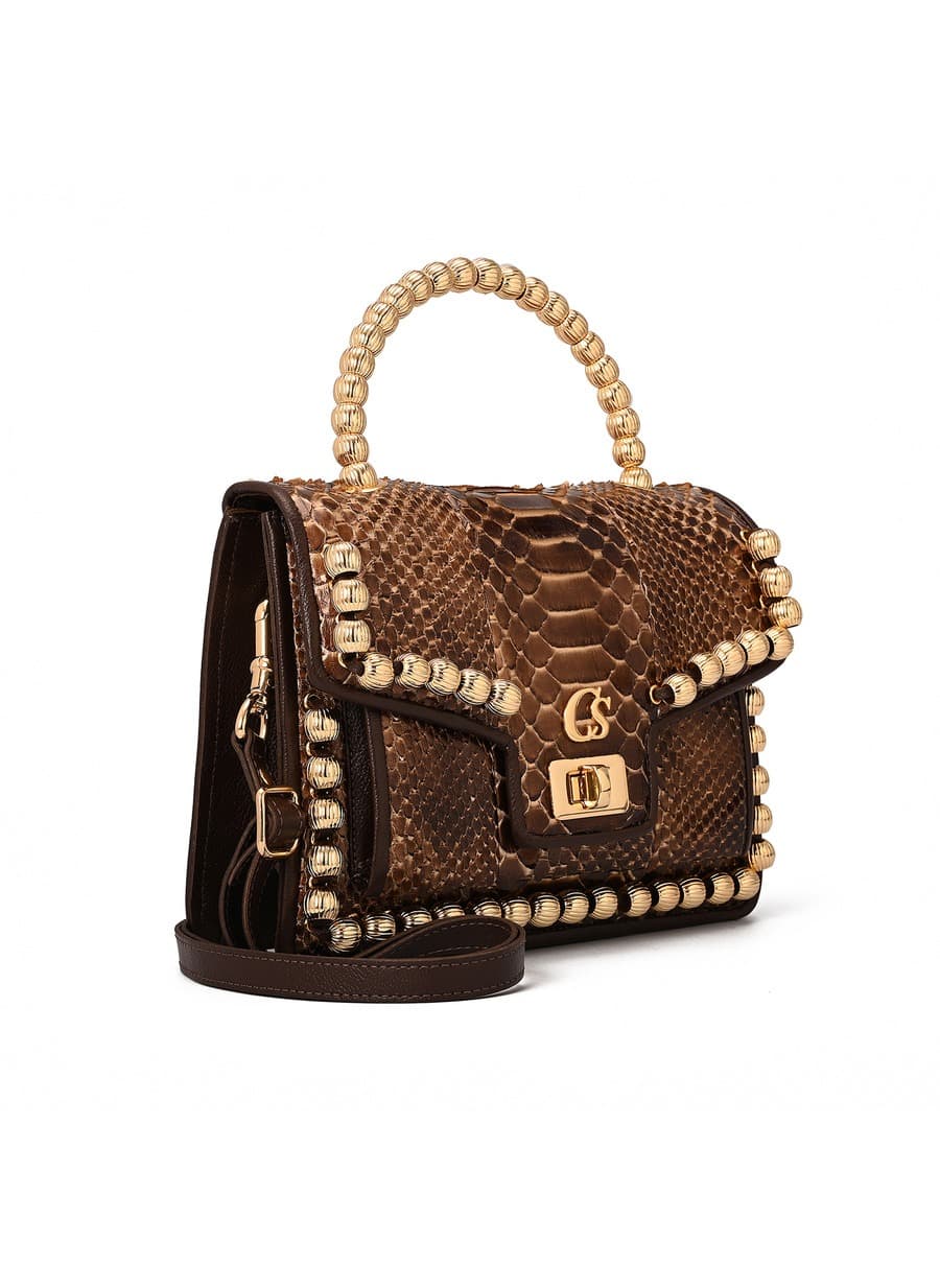 Crossbody Handbag in Coffee Brown Python