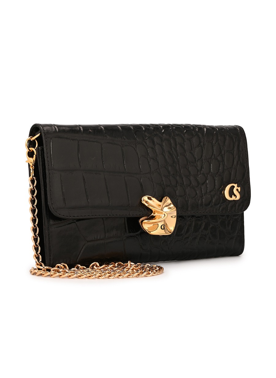 Black Clutch with Organic Ornament