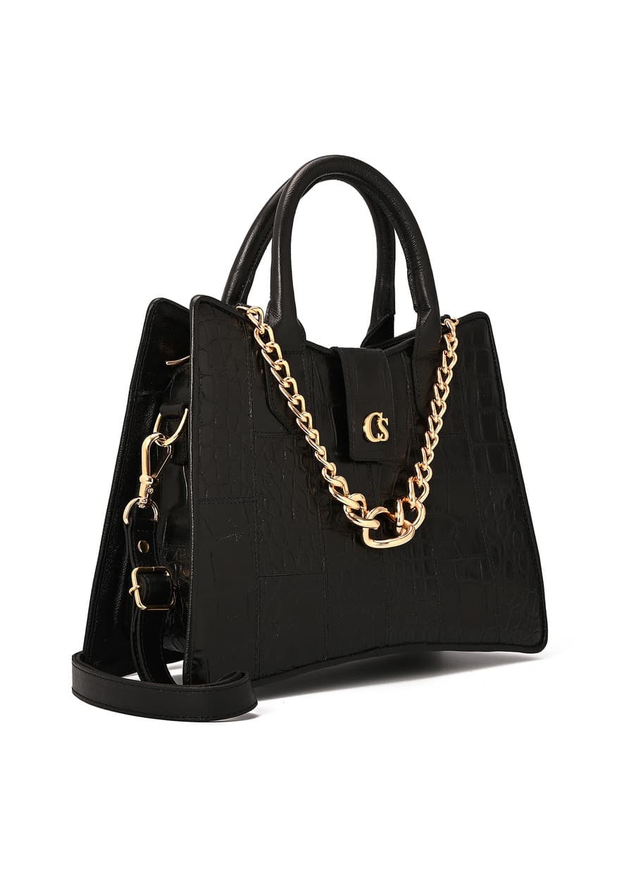 Black Structured Bag with Chain