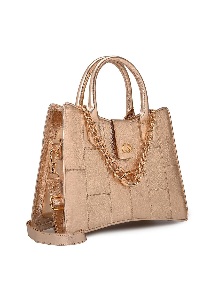 Structured Gold Bag with Chain