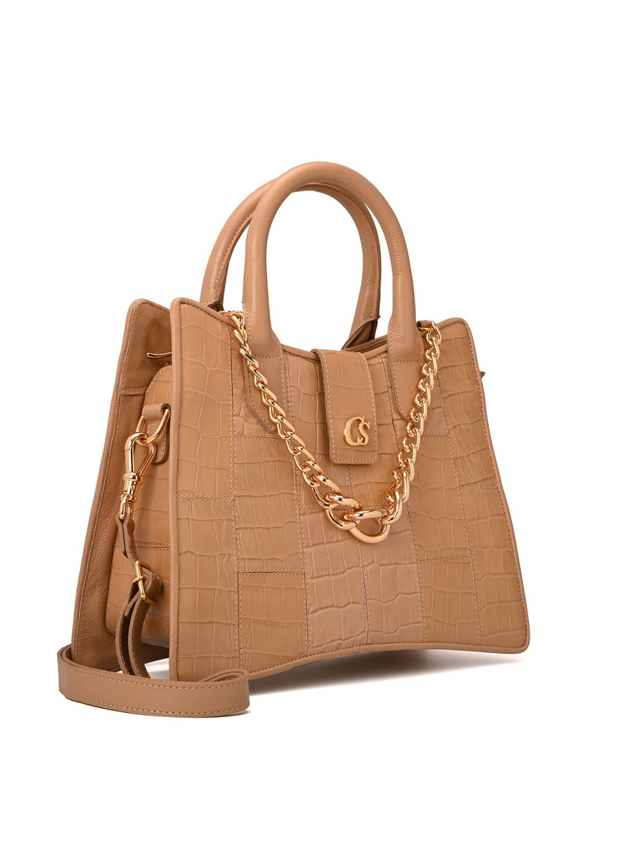 Structured Leather Bag with Chain