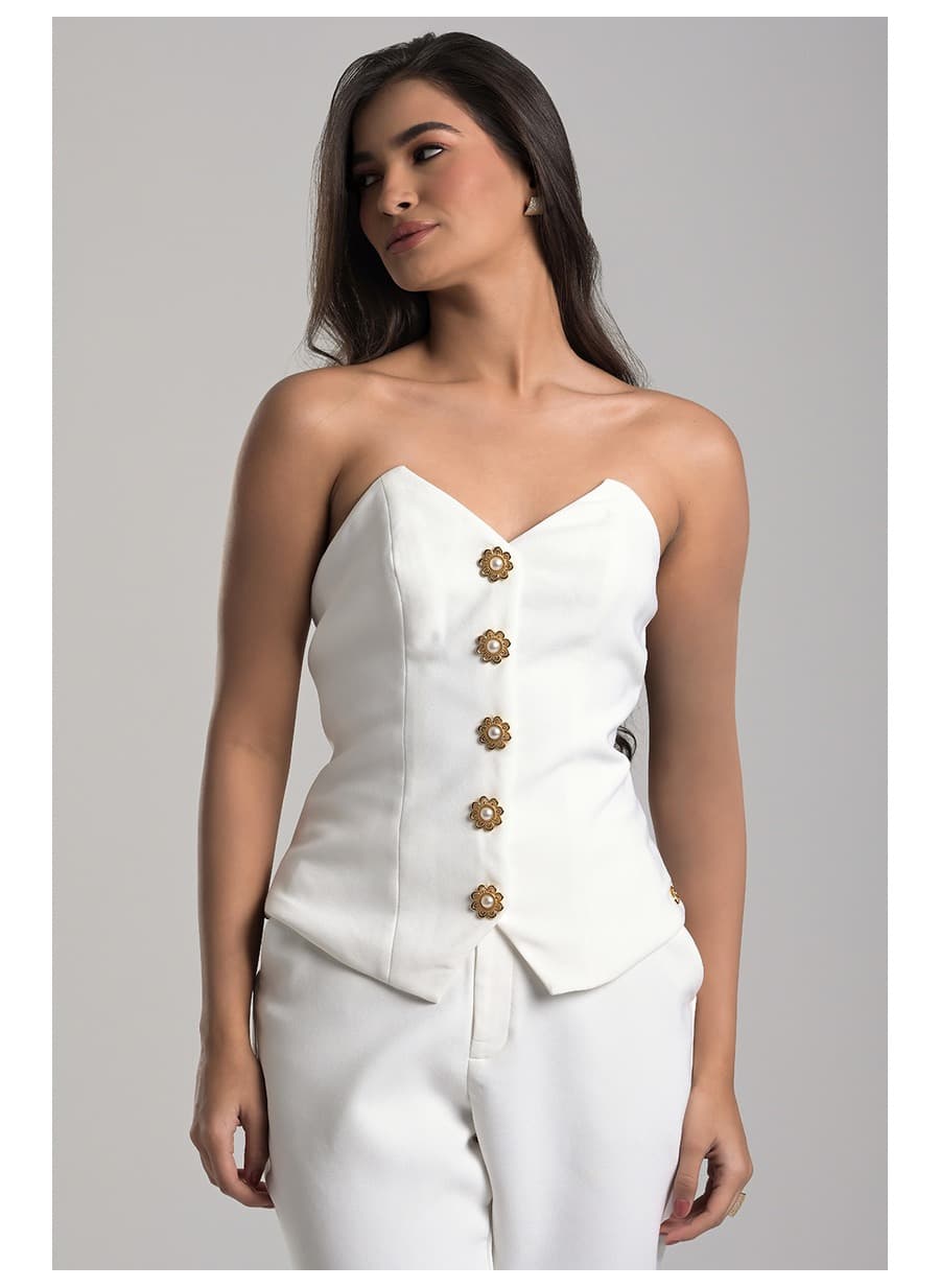 Off-White Strapless Tailored Blouse