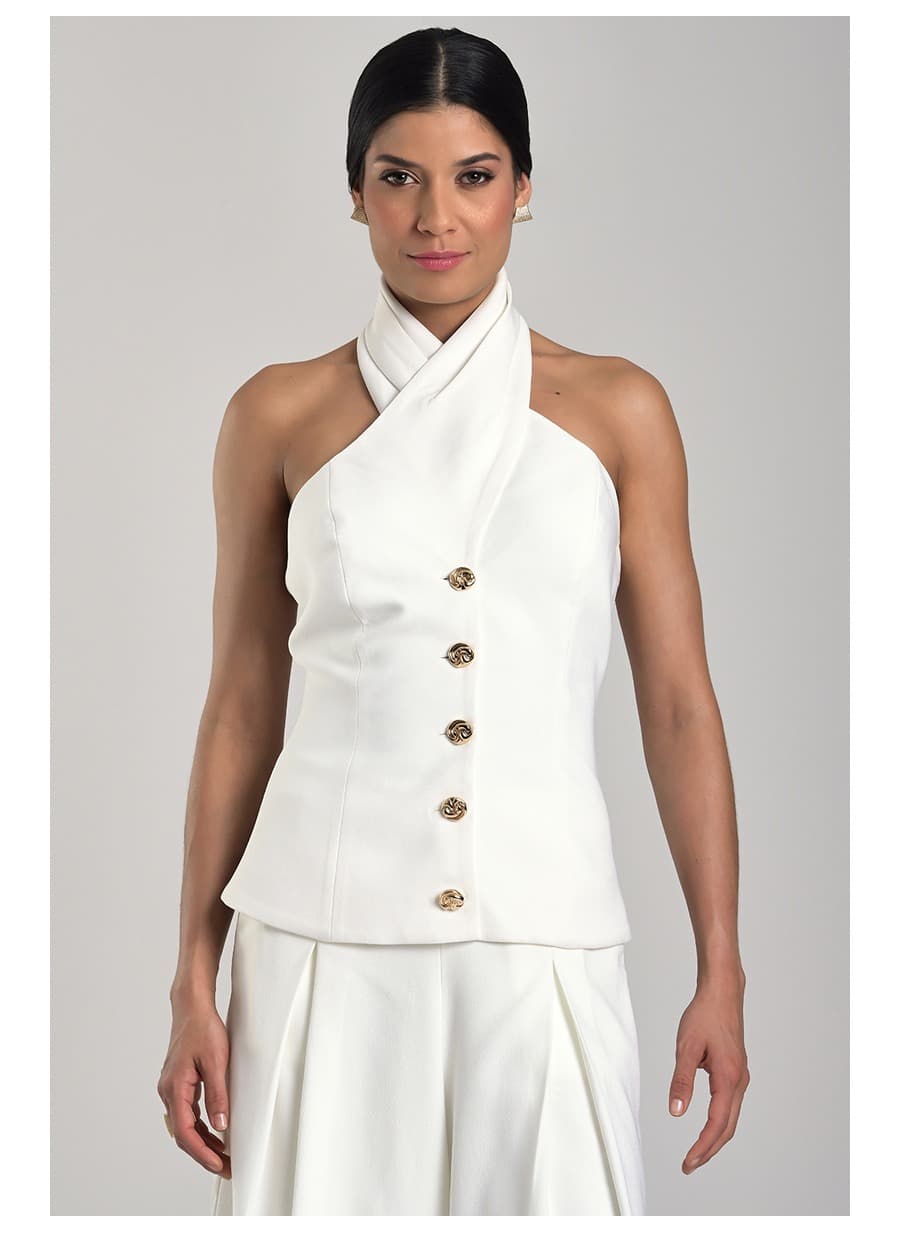 Halter Neck Tailored Top with Crossed Neckline