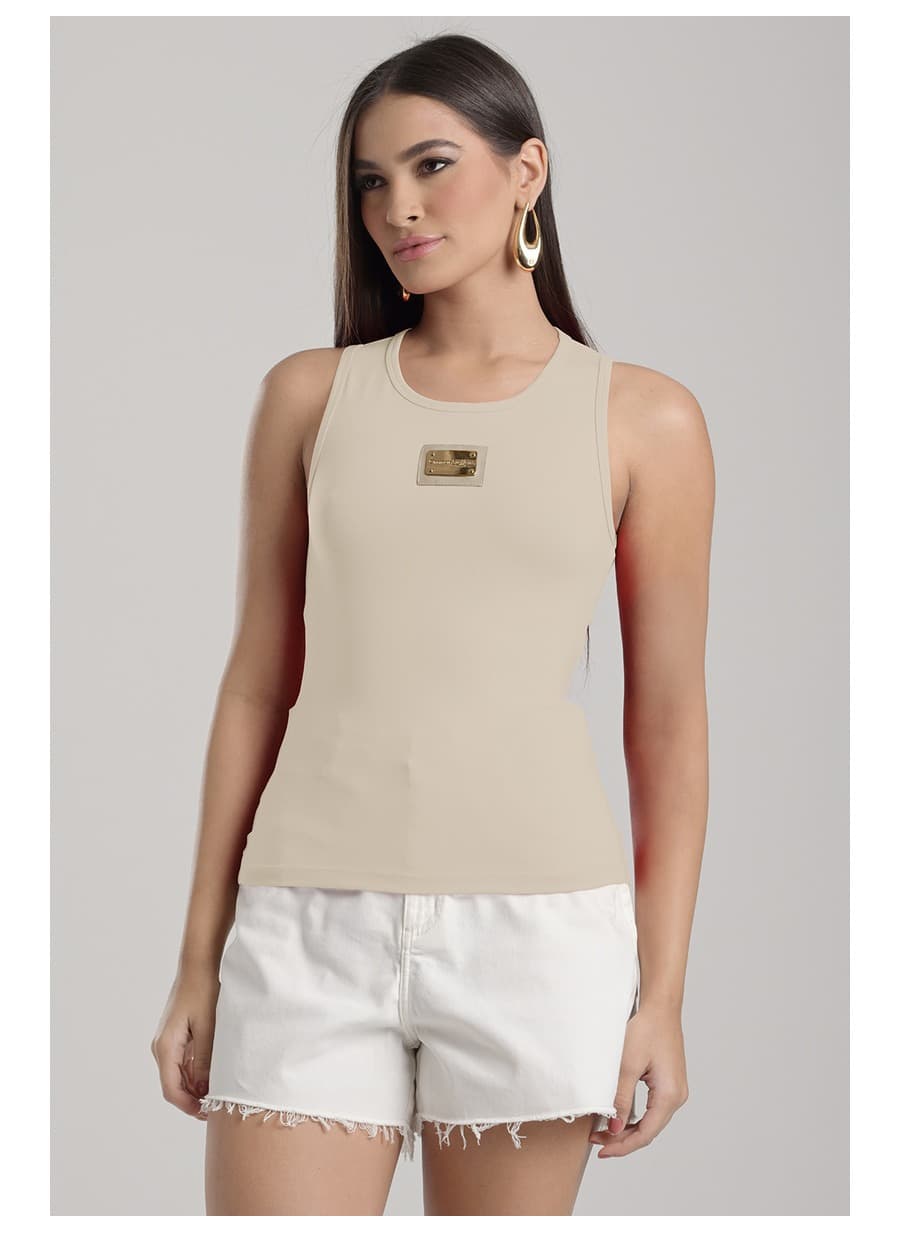 Beige Basic Knit Tank Top