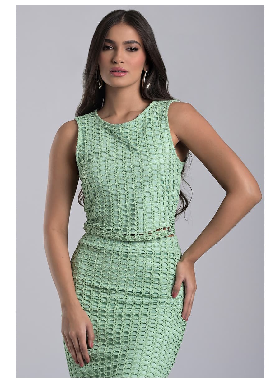Green Sweet Herb Jacquard Knit Blouse