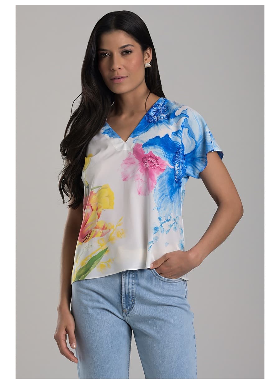 V-Neck Printed Blouse