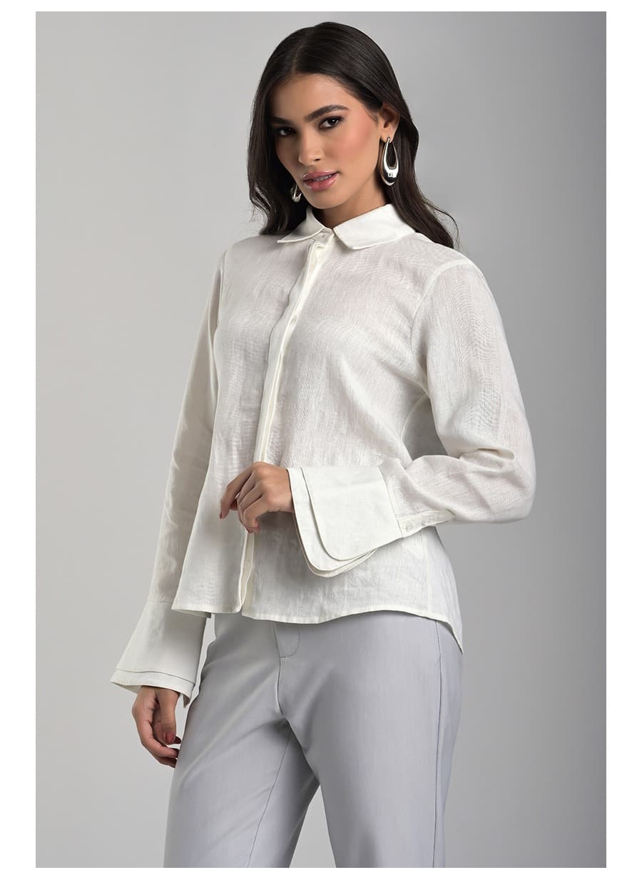 Off-white Linen Shirt with Double Cuffs