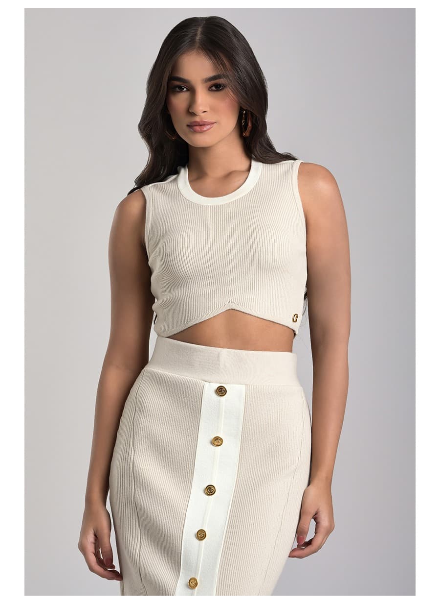 Asymmetric Beige Camel Knit Crop Top
