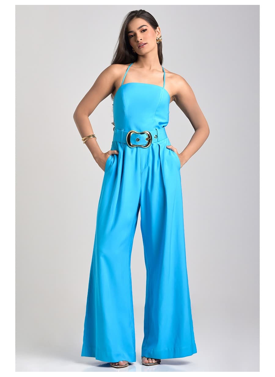 Blue Jumpsuit with Back Tie