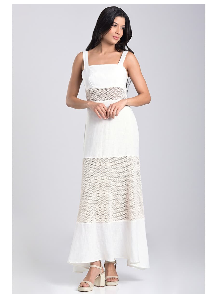 Linen Dress with Natural Cutouts