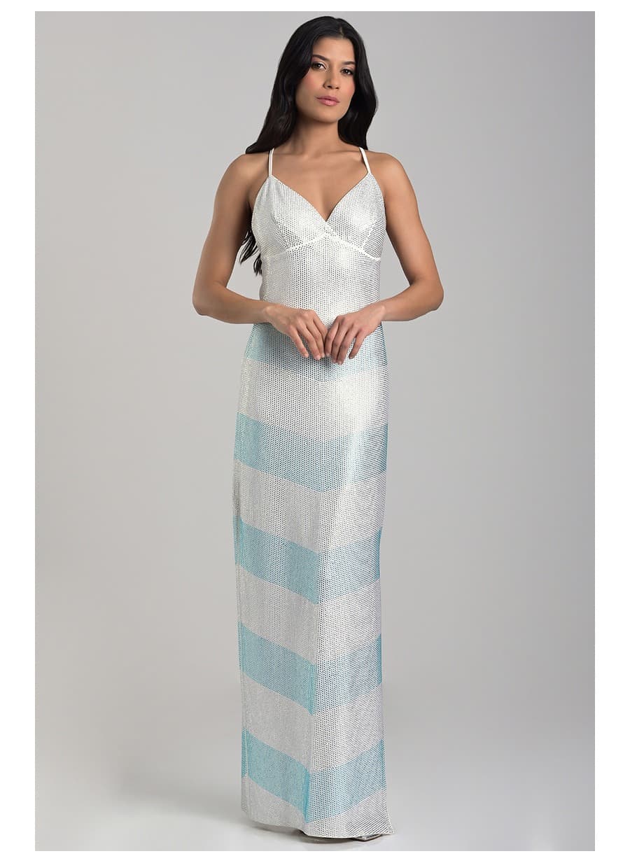 Long Dress with Crystals Off-white