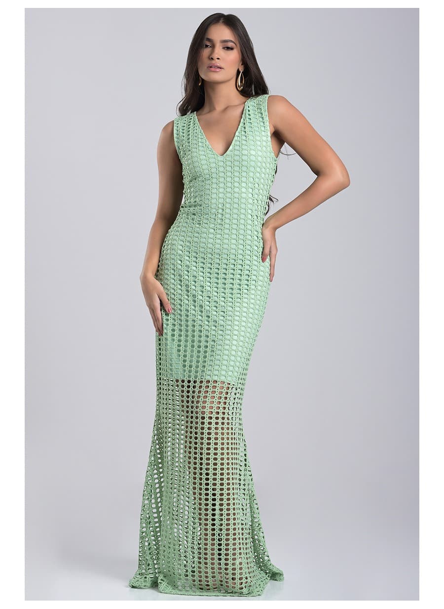 Long Mermaid Dress in Sweet Herb Green