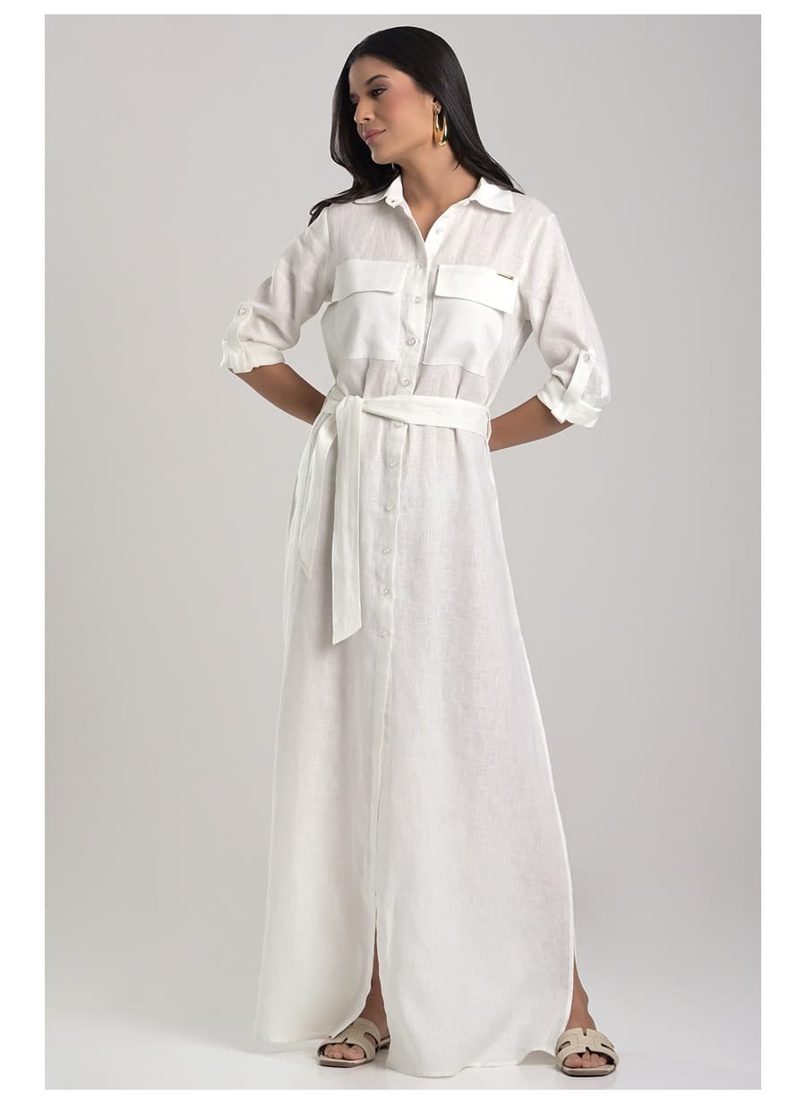 Off-white Shirt Dress with Pockets