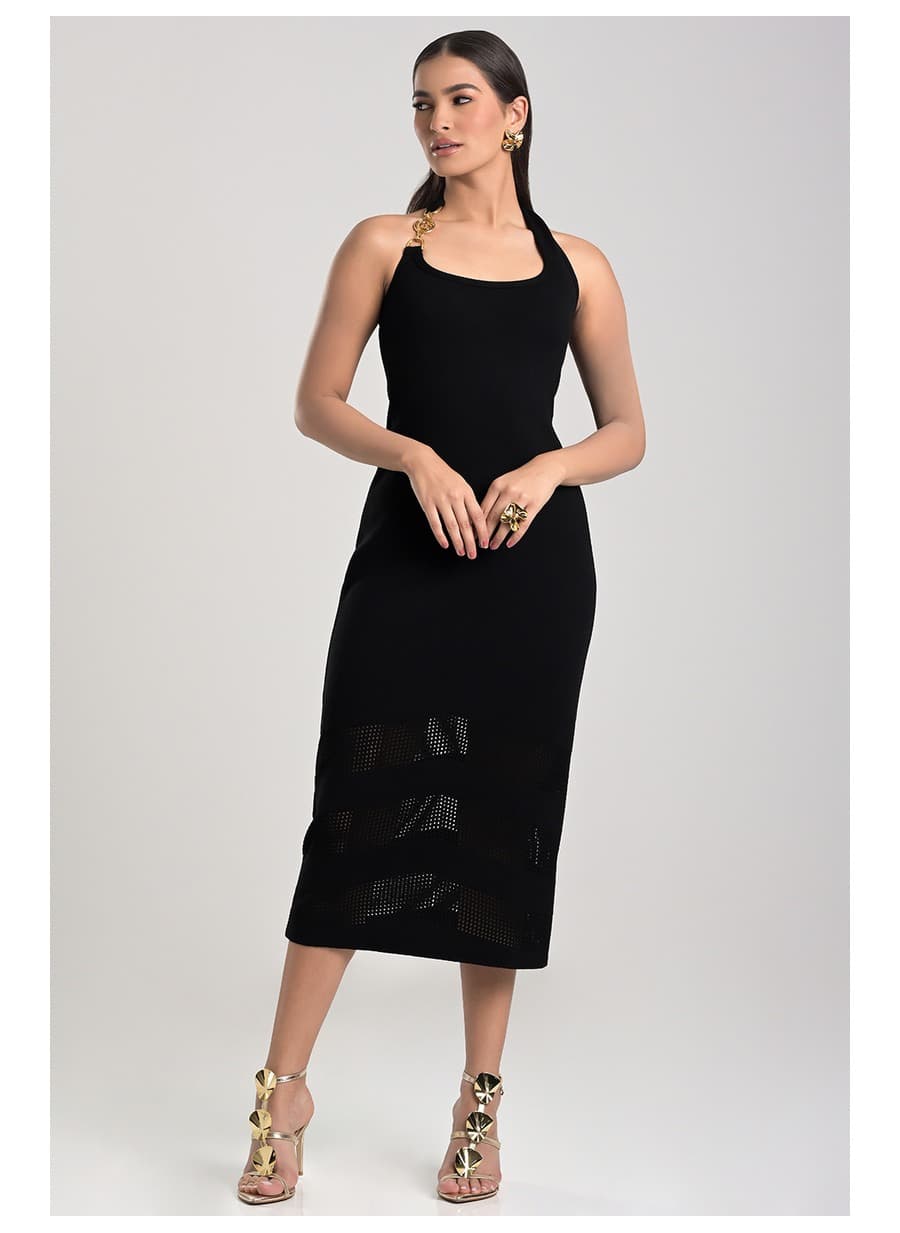 Midi Halter Neck Black Dress