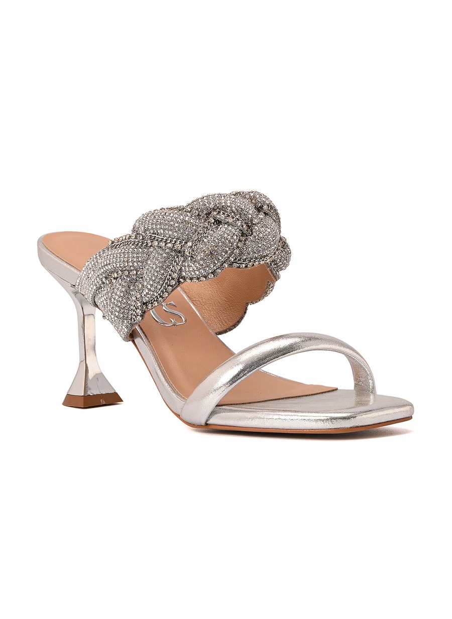 Silver Crystal Embellished Mule