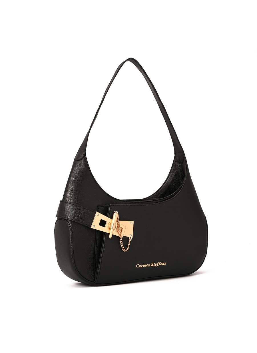 Hobo Bag Golden Clasp Black