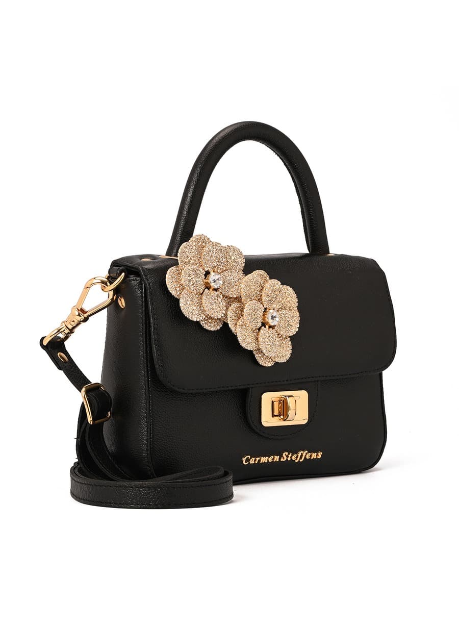 Top Handle Bag Flower Black