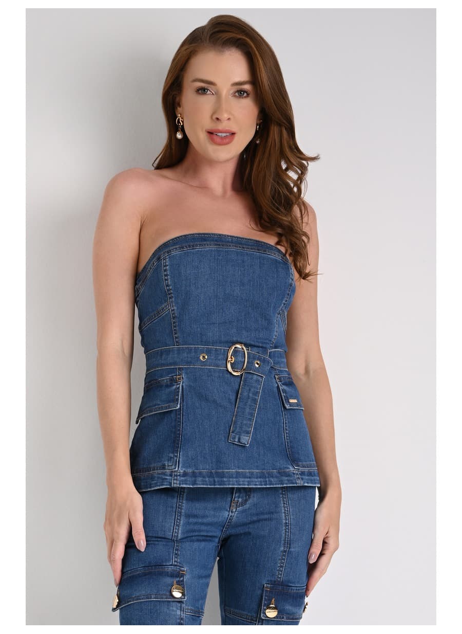 Strapless Denim Blouse