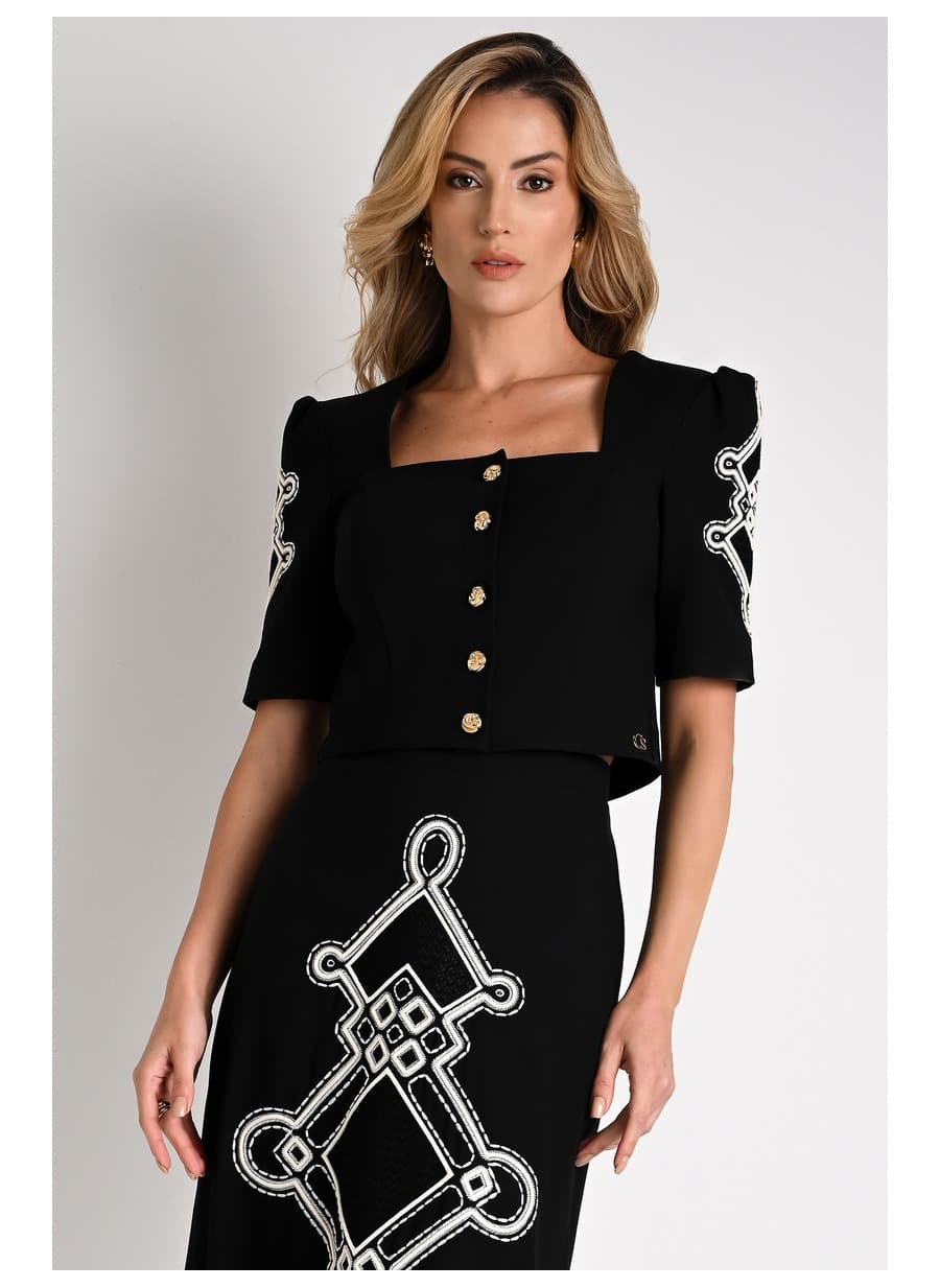 Black Square Neck Top with Sleeves