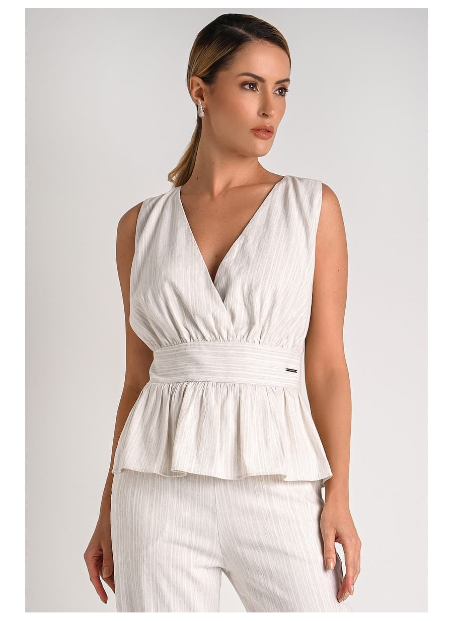 Peplum Blouse with Crossover Neckline