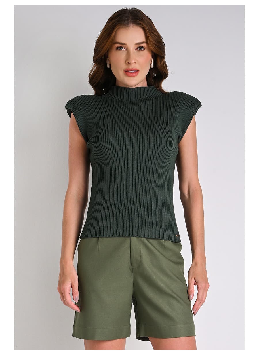 Military Shoulder Pad Knit Blouse