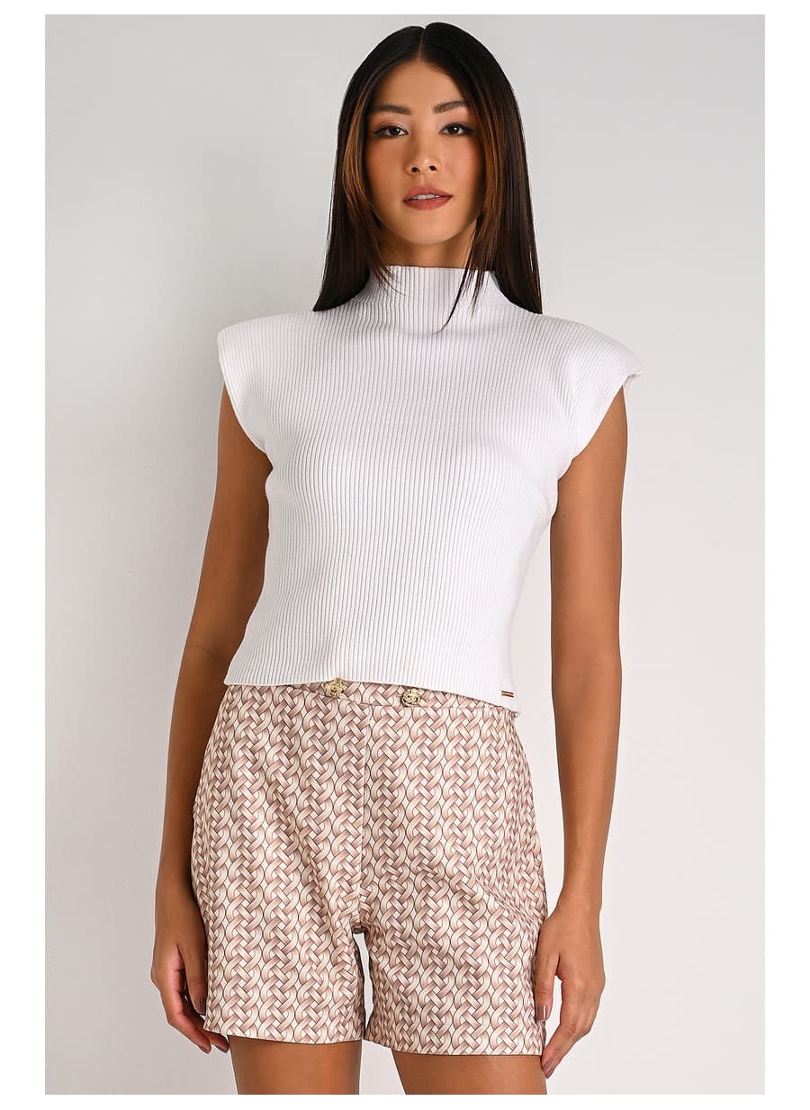 White Shoulder Pad Knit Blouse