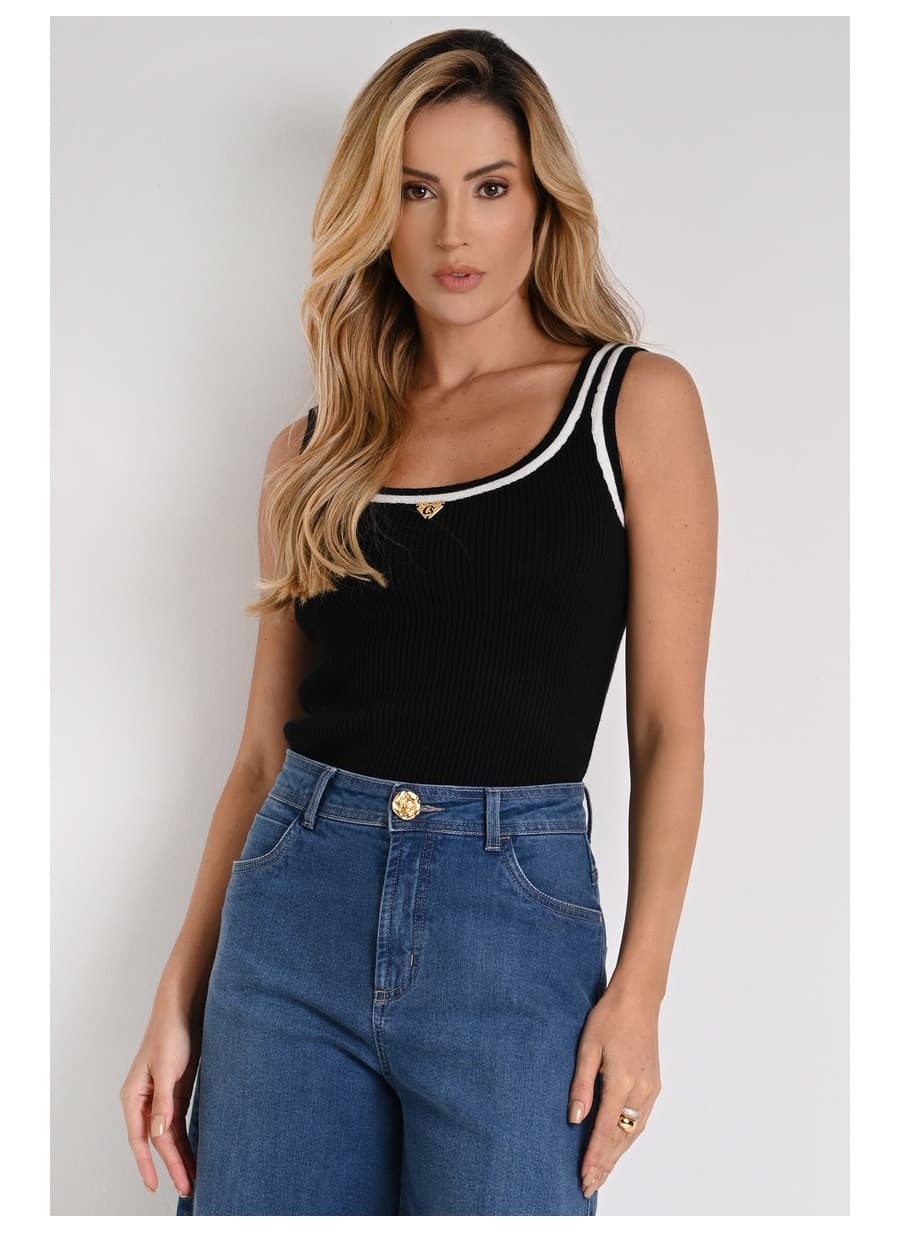 Black Metal Ribbed Tank Top
