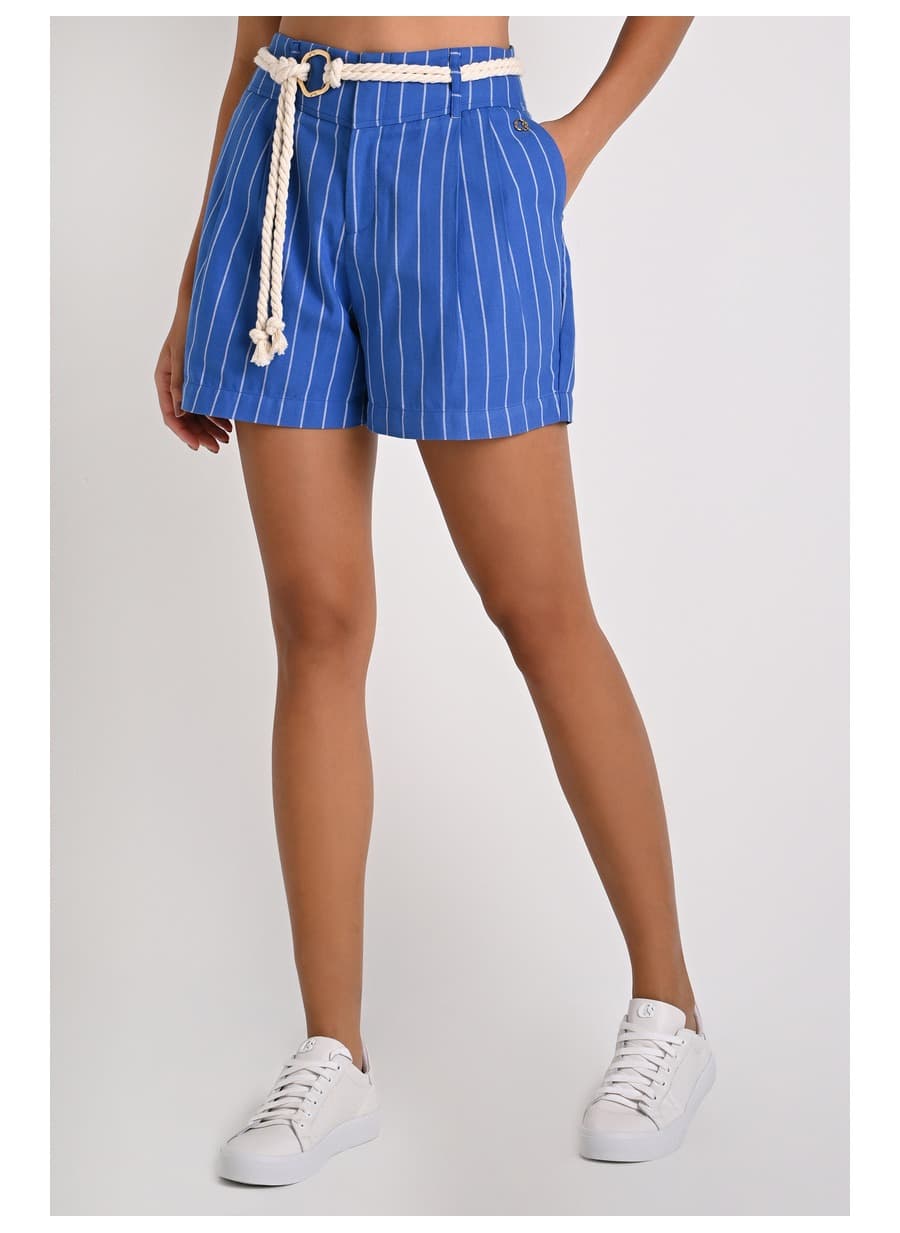 Striped Drawstring Belt Shorts